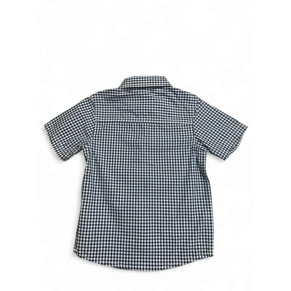 NWT Oshkosh B'Gosh Boy's 3t Navy & White Plaid Short Sleeve Button Down Shirt